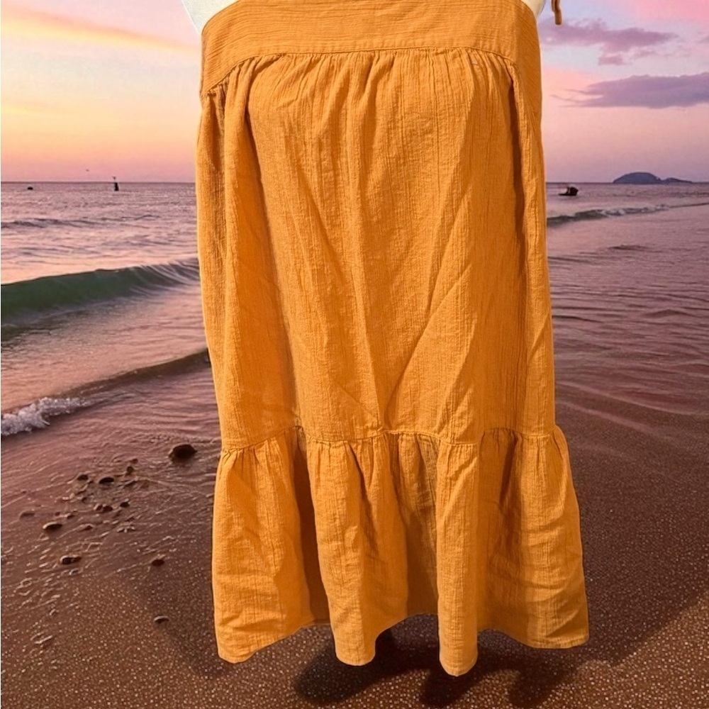 LOFT Orange Gold Bubble Midi Dress Resort Wear